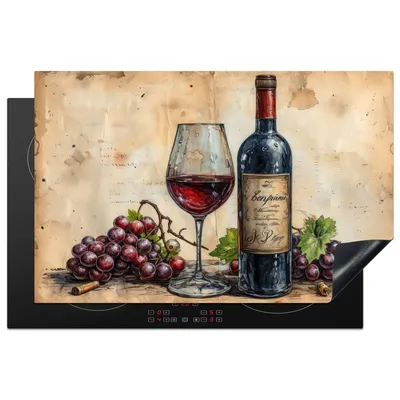 Produktbild von KitchenYeah© Herdabdeckplatte Wein - Trauben - Jahrgang , 81x52cm, Küche Deko, Glaskeramikkochfeld Herdabdeckung, Abdeckplatte fùr Kochfeld
