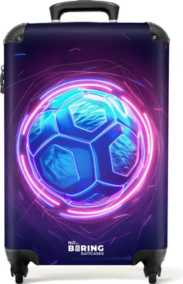 Obrázek produktu pro NoBoringSuitcases.com Dětské příruční zavazadlo 55x35x20 cm, 36L, dětské potisky pro chlapce: Fialový, modrý - fotbal, cestovní kufr na 4 kolečkách