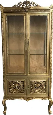 Immagine prodotto di Vetrina Casa Padrino in stile barocco, con design sontuoso in oro – Mobile vetrina a due ante, realizzato in legno e vetro – Dimensioni: 180 x 80 x 50 cm