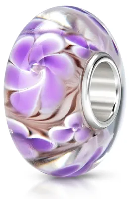 Produktbild von MATERIA by Matthias Wagner Glas Bead Blumen violett - Glasperle Anhänger Blüten lila für Beads Armband 466