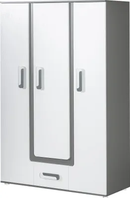 Produktbild von Furniture24 Eckkleiderschrank Apetito AP3 Schrank 3 Türiger Drehtürenschrank mit 1 Kleiderstange 3 Einlegeboden 1 Schublade Eckschrank Jugendzimmer Kinderzimmer