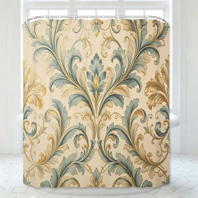 Produktbild von Vintage-Duschvorhang mit Goldblumendruck, 165 x 180 cm