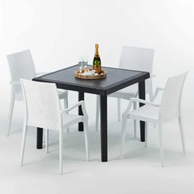 Produktbild von Schwarz Quadratisch Tisch und 4 Stühle Farbiges Polypropylen-Außenmastenset Grand Soleil Arm Bistrot Passion - Weiß
