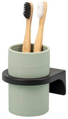 Image de Porte-brosse à dents bremermann SAVONA avec finition douce au toucher, support mural inclus, support rond en plastique vert sauge