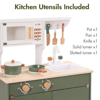 Imagen del producto de Juego de cocina de madera, con dispensador de cubitos de hielo y accesorios, para niños, 1 juego