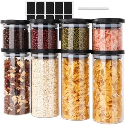 Immagine prodotto di Barattolo conservazione con coperchio - Contenitore per alimenti secchi - Per farina, riso e pasta - 8 pezzi