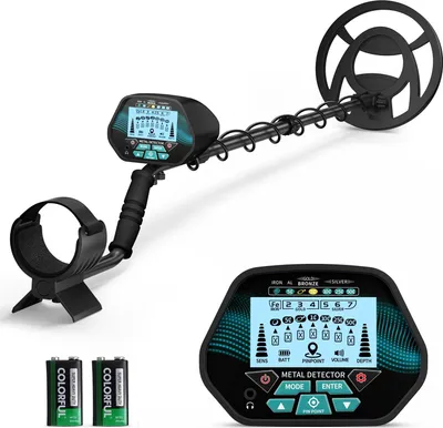 Produktbild von Metalldetektor - Für Erwachsene und Kinder - Verstellbare Länge 113–141 cm - IP68 wasserdichte Suchspule - LCD-Display - Batteriebetrieben (ohne Batterien) - Schwarz