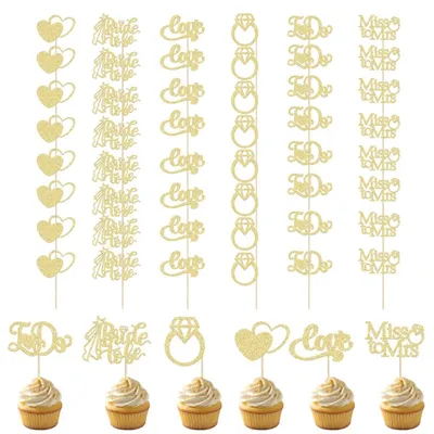 Cupcake-Topper Hochzeit 48 Stück Gold Glitzer Set