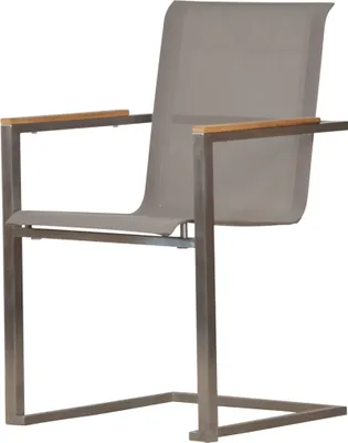 Produktbild von Freischwinger Bolton Edelstahl als moderner Edelstahl Stapelsessel mit Teak Armlehnen rostfreier und langlebiger Gartenstuhl