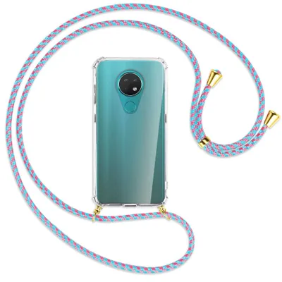 Produktbild von Handykette Backcover-Schutzhülle mit Band (Metall goldfarben) für Nokia 6.2 / 7.2 - pink/mint