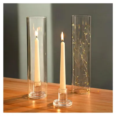 Produktbild von Glaszylinder für Kerzenhalter - Set aus 2 Kerzenständern für Stabkerzen