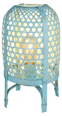 Produktbild von LED Tischleuchte, Metall, Bambusgeflecht, Blau, Oval, E27, H 37 cm