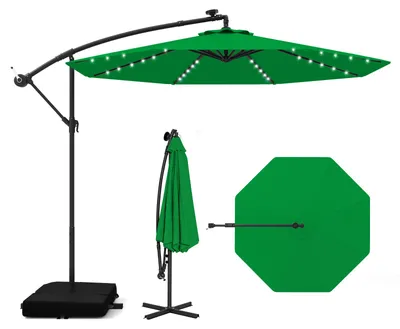Obrázok produktu pre COSTWAY 300 cm slnečník so stojanom a LED osvetlením, slnečník s kľukou, záhradný slnečník, UV ochrana, trhový slnečník, terasový slnečník zelený