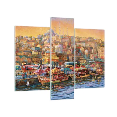 Produktbild von Bilder auf glas - 3 Teile - Farben Stadt Türkei - 95x80cm - Glasbilder - Wandbilder - Bilder - zum Aufhängen bereit - Wanddekoration aus Glas - Glas Bilder - Wandbild auf Glas - GCB95x80-4987
