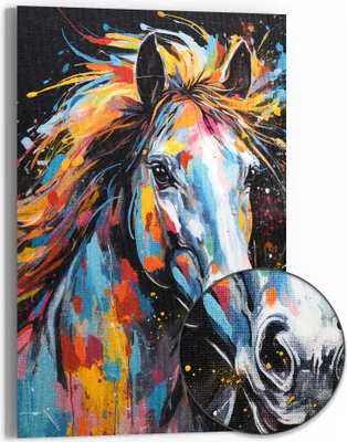 Produktbild von DEQOART Hybrid Leinwand Bild 60x90 cm 'Mähnenregenbogen' Wandbild Glas flach modern