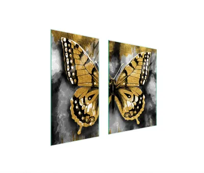 Produktbild von Herdabdeckplatten 2 teilig 75x52 Glaskeramikkochfeld Abdeckung Glas Schneidebrett Schmetterling Golden