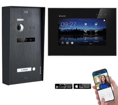 Produktbild von BALTER EVO Aufputz Video Türsprechanlage 2-Draht BUS für 1-Familienhaus mit 7" WiFi Touchscreen Monitor und Hauptstromverteiler Schwarz Schwarz