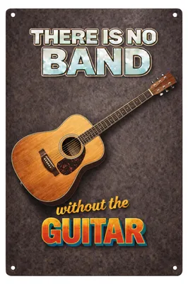 Produktbild von Blechschild 20x30cm There is no Band without the Guitar Metallschild Musiker Spruch Wanddeko Musikzimmer Geschenk AstraDesign