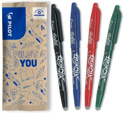 Produktbild von PILOT FriXion Ball, radierbarer Tintenroller , 4er Set (Schwarz, Rot, Blau, Grün)