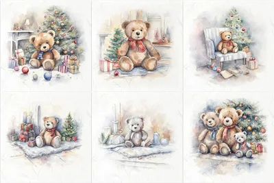 Produktbild von Scrapbooking-Bastelpapier-Set reisfelder - ITD - RSM138 Teddybären unter dem Weihnachtsbaum