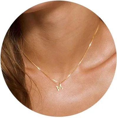 Produktbild von Gold Initial Halsketten für Frauen Mädchen, zierliche Gold Letter Halskette Tiny A-Z Anhänger Halskette Trendy Goldschmuck Halskette für Geschenk GoldM
