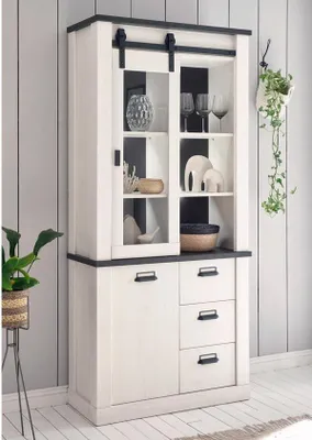 Produktbild von Vitrine Sherwood 25 Pinie weiß und anthrazit mit soft-close 93 cm