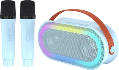 Produktbild von Mini-BT-Karaoke-Maschine, Karaoke-Lautsprecher mit kabellosen Mikrofonen, umwerfender Farblichteffekt fuer Erwachsene und Kinder, Heimparty