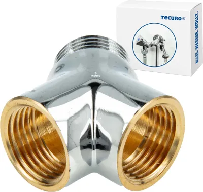 Produktbild von tecuro 2-Wege Verteiler Gabelstück allseitig 3/4 Zoll, Messing verchromt