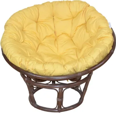 Produktbild von Papasansessel - Rattansessel  ø 80 cm braun gebeizt, mit Auflage pastellgelb