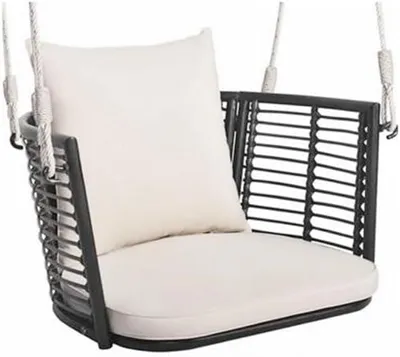 Imagen del producto de Silla colgante de ratán, hamaca colgante con cojín y 2 cuerdas de suspensión resistentes, hamaca de jardín de ratán con capacidad de carga de hasta 180 kg, silla colgante para terraza, patio y porche (blanca)