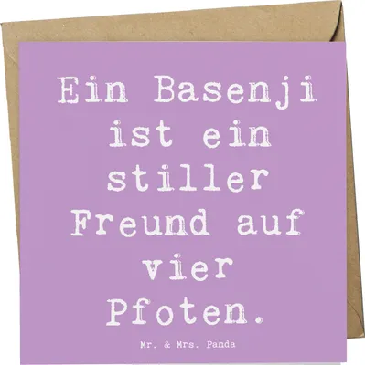 Produktbild von Mr. & Mrs. Panda Glückwunschkarte Spruch Basenji Freund - Lavendeltraum - Geschenk, stiller, Grußkarte, Klappkarte, Hunderasse, Hund, faltkarte, doppelkarte, treuer
