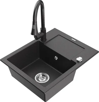 Produktbild von Mexen Enzo 1 Becken-Granitspüle mit Abtropffläche und Mischbatterie Elia, Schwarz gesprenkelt - 6506-76-670101-76