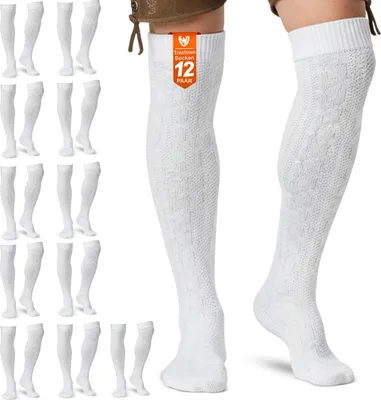 Produktbild von 12er Pack Trachtenstrümpfe Lange Trachtensocken Strümpfe Socken 70cm, Farbe:Weiß, Größe:41-43