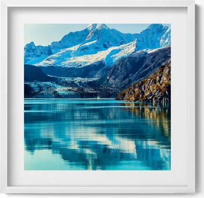 Produktbild von Schöne Landschaft eines Bergsees– Wandbild mit Rahmen – Gerahmtes Bild  – Wanddekoration – 50x50 cm –  Weiß Rahmen