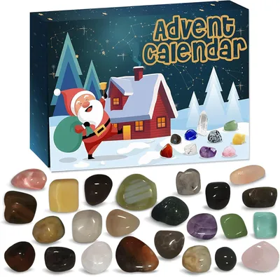 Produktbild von Kristall-Adventskalender für Kinder – 24-tägiger Adventskalender mit Kristallen – Weihnachtliche Edelsteine für Erwachsene