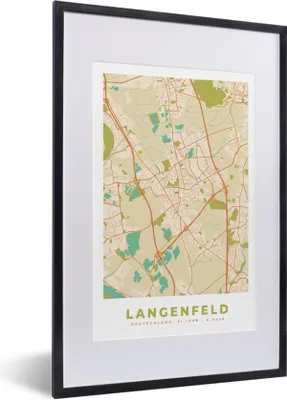 Produktbild von MuchoWow® Gerahmtes Poster Langenfeld - Jahrgang - Karte - Stadtplan 40x60 cm - Poster mit Schwarzem Bilderrahmen Wandposter Rahmen Foto Bilder - Poster in Rahmen