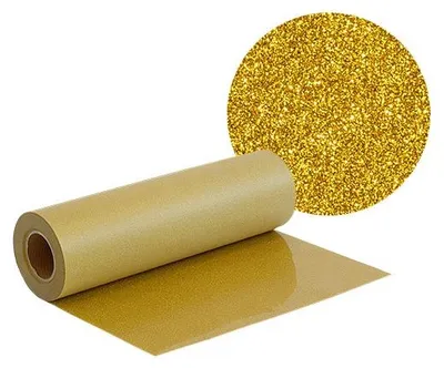 Produktbild von Plottermarie Plotterfolie Mega Glitter für kreative Veredelungen – Plotterfolie für Textildruck, T-Shirts, Baumwolle, Polyester, DIY & Spezialeffekte 100 x 50 cm - 920 Gold