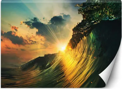 Produktbild von Vlies fototapete Wellen bei Sonnenuntergang 400x280 cm Feeby Grün inkl. Kleber einfache Montage
