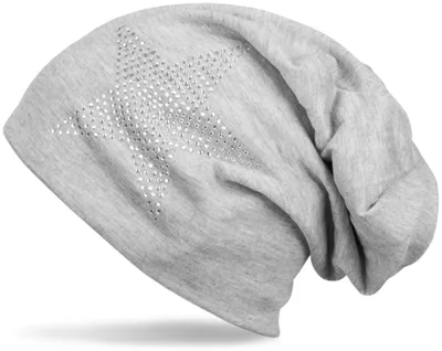 Produktbild von styleBREAKER klassische leichte Uni Beanie Mütze mit Stern Strass Applikation 04024019