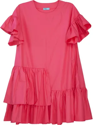 Produktbild von Rosa Freizeitkleid aus Polyester-Baumwolle mit Volants und A-Linien-Schnitt