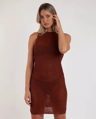 Produktbild von Ärmelloses Häkelkleid (Braun) - S/M