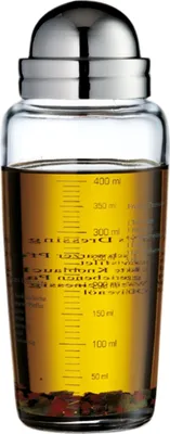 Immagine prodotto di Shaker per condimenti 400 ml, vaso in vetro con scala graduata, con 5 ricette stampate, vetro, acciaio inox Cromargan, lavabile in lavastoviglie