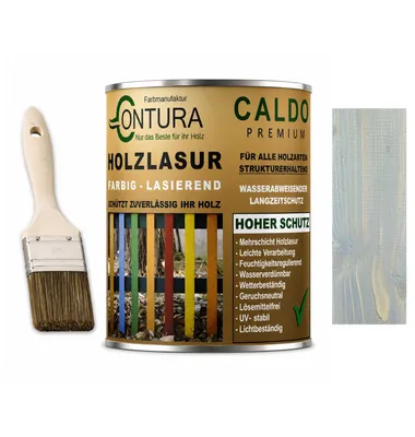 Produktbild von Contura Holzlasur Langzeitschutz Lasur + Pinsel Holz Außen Dauerschutzlasur Holzfarbe - 750ml. + Pinsel / Blaugrau - 10.37
