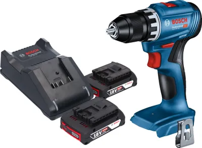 Obrázok produktu pre Bosch GSR 18V-45 Professional akumulátorový vŕtací skrutkovač 18 V 45 Nm bez kefiek + 2x akumulátor 2,0 Ah + nabíjačka