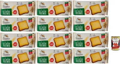 Produktbild von Gentilini Fette Biscottate Tostate dicke geröstete Zwieback Brot n mit weniger Zucker 100% Italienisches Produkt 12x 175g + Italian Gourmet polpa 400g