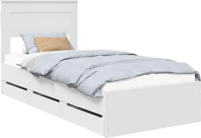 Obrázek produktu pro vidaXL Rám postele se zásuvkami bílý 100 x 200 cm Dřevěná konstrukce