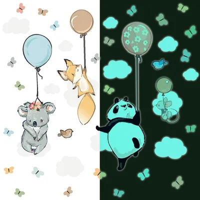 Produktbild von Leuchtsticker – Fröhliche fliegende Tiere – Fluoreszierender Wand-/Deckensticker für Kinder – 160 x 120 cm