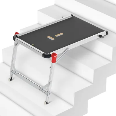 Produktbild von Hailo TP1 Treppenpodest - Arbeitsplattform aus Rutschfester Siebdruckplatte mit Tragegriff und integrierter Libelle - Füße mit Soft-Grip-Sohle belastbar 150 kg - flexibel verstellbar - Silber
