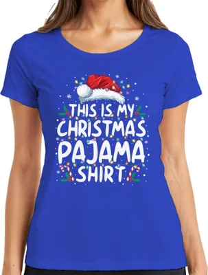 Produktbild von This is my Christmas Pajama Shirt Lichterkette - Weihnachten Xmas Christmas Damen T-Shirt, Blau, XL