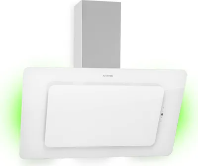 Obrázek produktu pro Klarstein Helena šikmá digestoř, šikmá nástěnná digestoř s průtokem 595 m³/h, RGB ambientní světlo, recirkulace a odvod vzduchu, LED osvětlení, dotykové ovládání, 90 cm, bílá